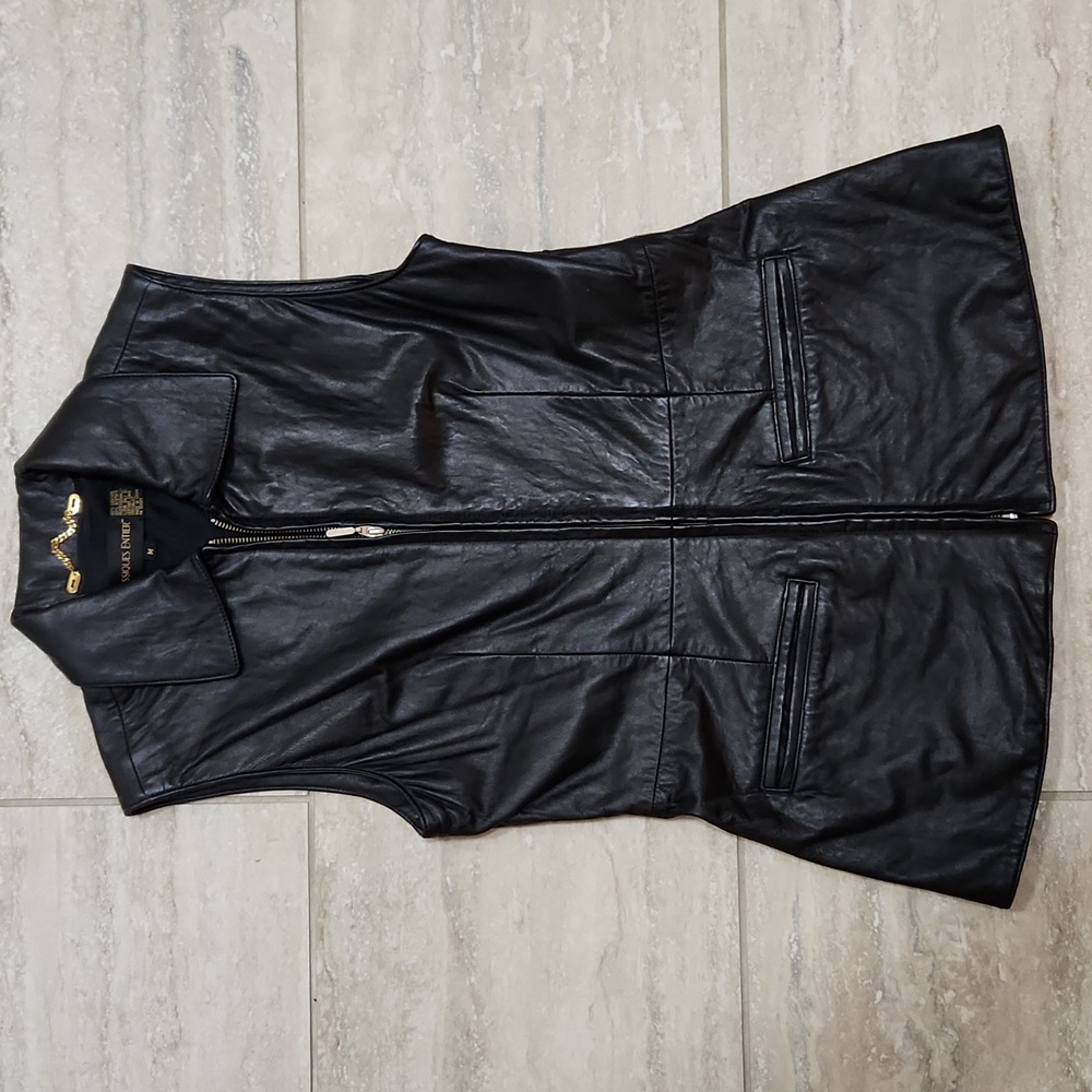 Vintage Black Leather Vest Classiques Entier Nordstrom Zip-Up Long Women's M